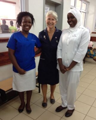 Linda Robinson with midwifery students, Malawi.