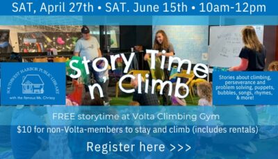Story Time 'n Climb 4/27 and 6/15